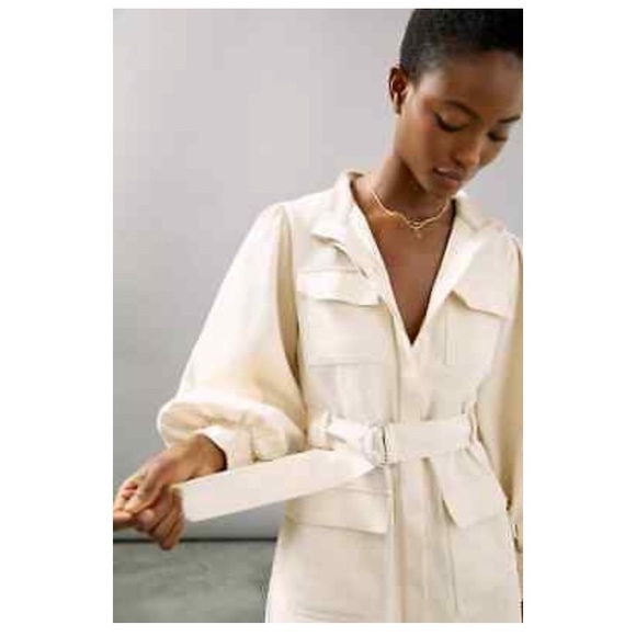 NWT ANTHRO MARE MARE ZOEY UTILITY MINI DRESS Tan Cream - Picture 5 of 12